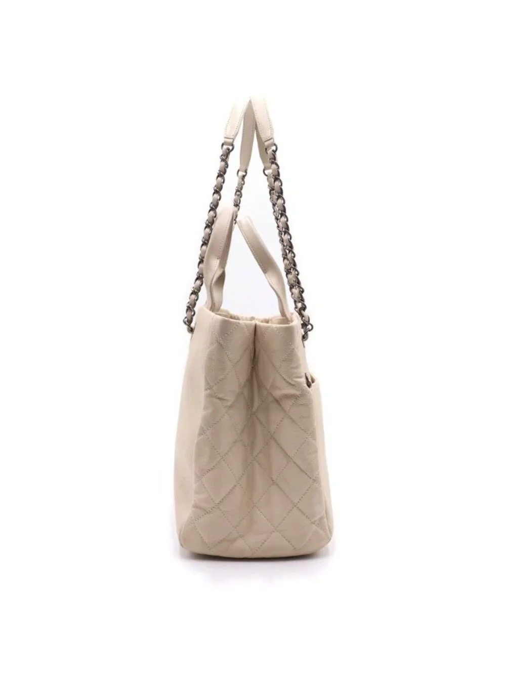 Chanel CC Logo Tweed Flap Silver 2-Way Chain Tote Shoulder Bag Ivory White